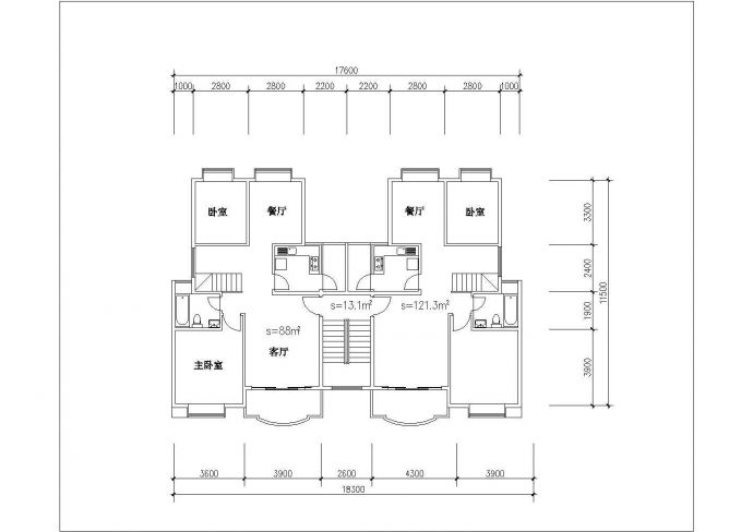 90-130平米左右的二三房平面户型设计CAD图纸（44张）_图1