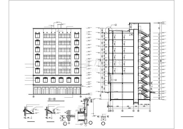 1800平米8层框架结构商住楼全套建筑设计CAD图纸（1-2层商用）-图二