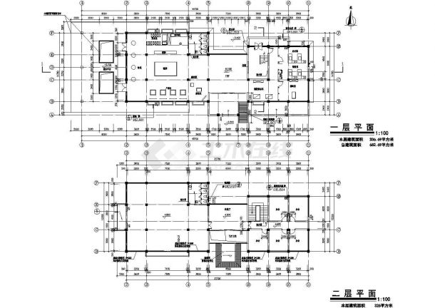 天津市某小区两栋680平米2层框混结构休闲会所建筑设计CAD图纸-图二