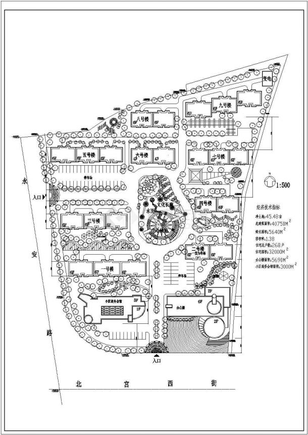 某大型住宅小区（净用土地45.48亩）规划设计cad总平面方案图（含经济技术指标）-图一