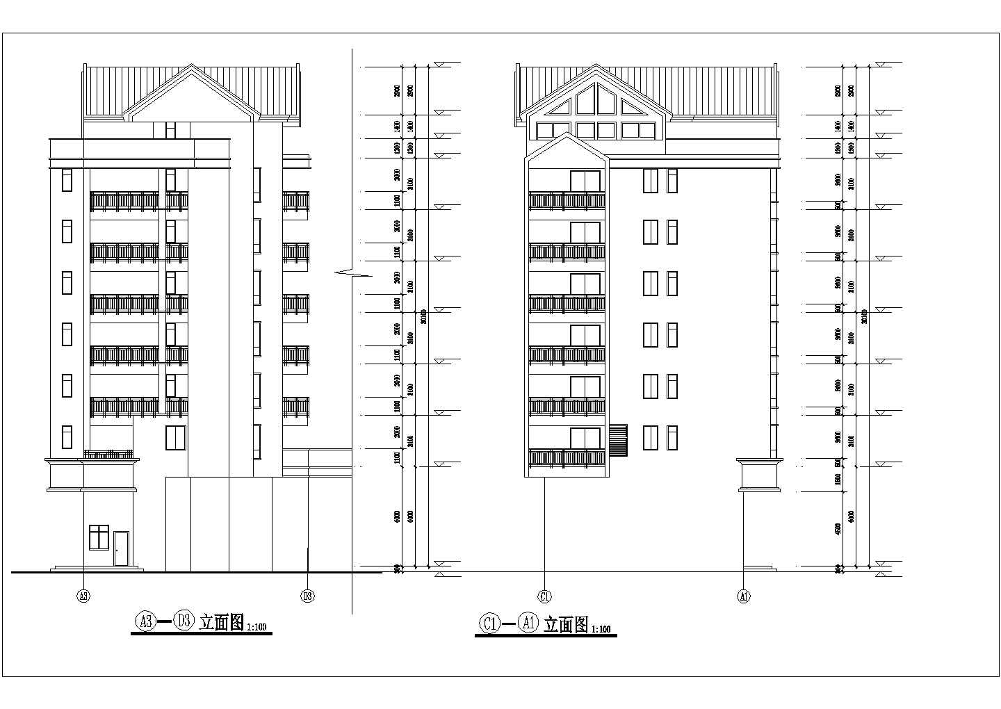 某小区临街8层框架结构拐角式商住楼建筑设计CAD图纸（底层商用）