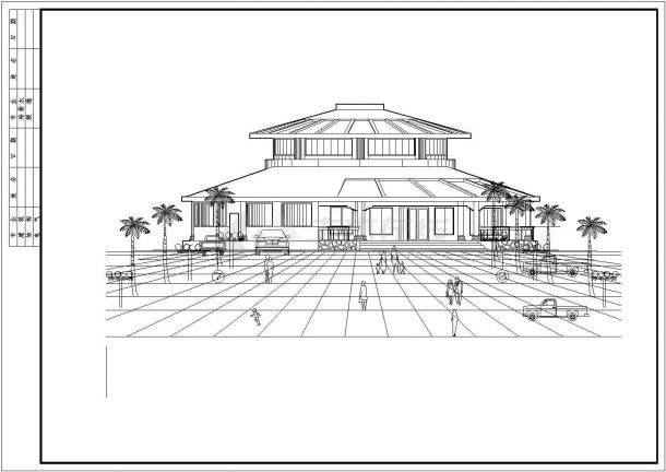 650平米2层框混圆形结构中餐厅全套建筑设计CAD图纸-图二
