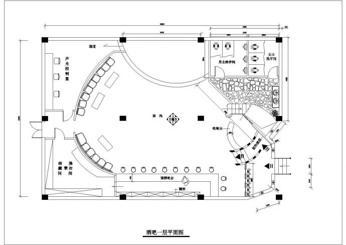 青岛市某商业街1400平米2层高档商务酒店装修施工设计CAD图纸_图1