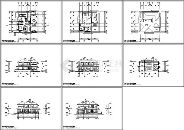 3层现代风格别墅建筑设计施工cad图纸，共八张-图一