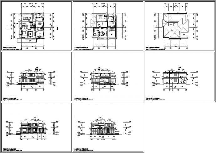 3层现代风格别墅建筑设计施工cad图纸，共八张_图1