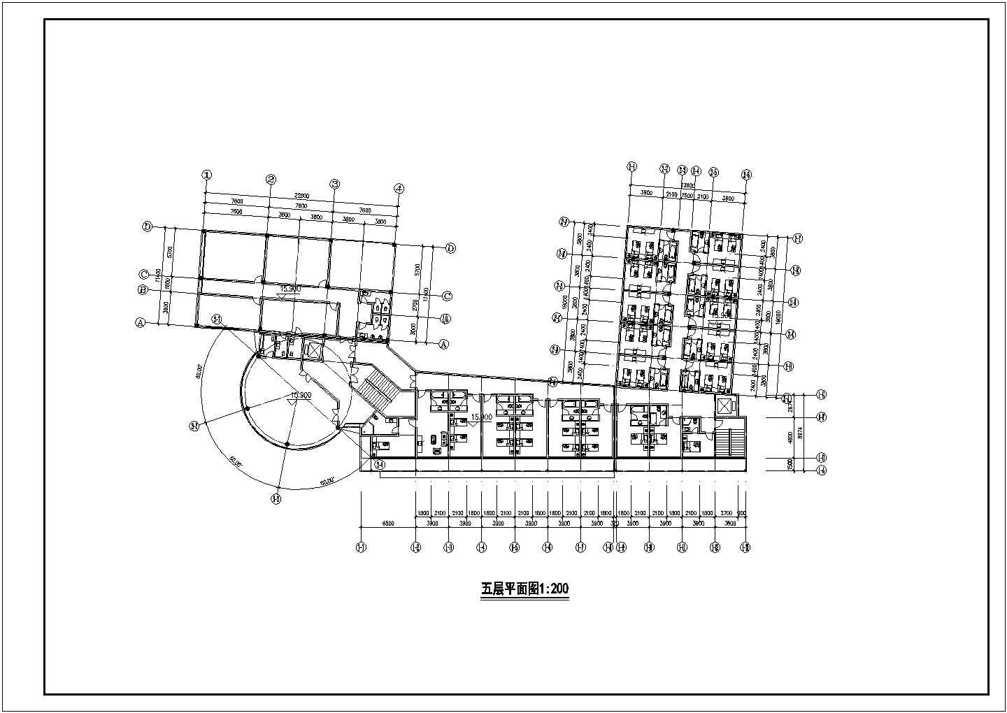 衢州市某商业街5500平米五层框架U型结构连锁酒店建筑设计CAD图纸