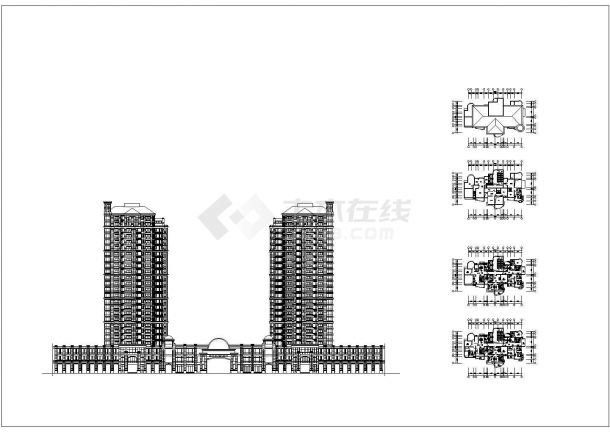 办公楼设计_某双子联排式小高层综合办公楼设计cad建筑方案图（标注详细）-图一