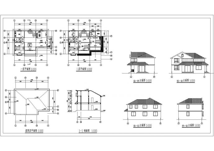 2层豪华别墅规划设计建筑施工cad图纸，共八张_图1