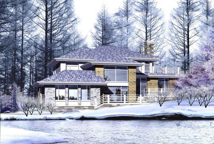 冬季别墅建筑设计全套施工cad图，含效果图_图1