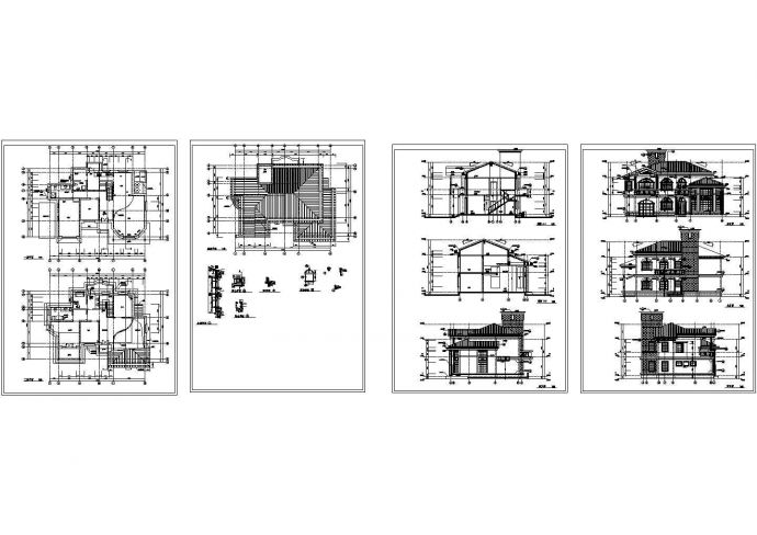2层现代风格别墅建筑设计施工cad图纸，共四张_图1