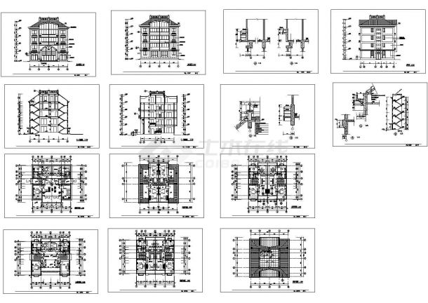 某多层框架剪力墙结构私人住宅设计cad全套建施图（标注详细，14张图）-图一