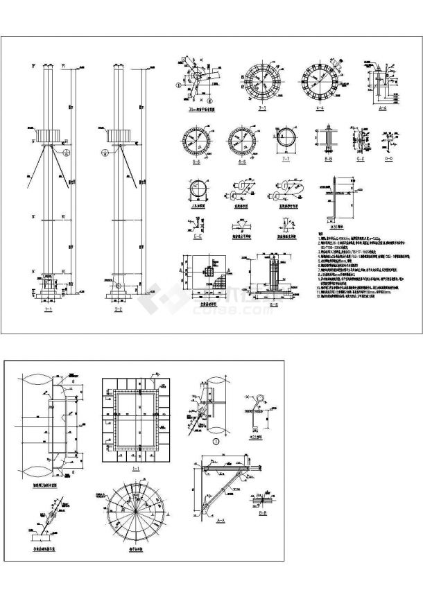30m拉索钢烟囱详细设计施工CAD图纸-图一