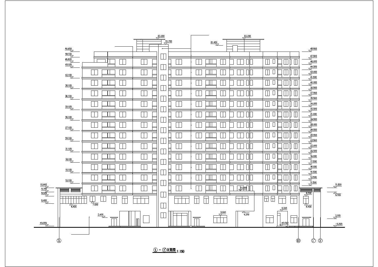 用地5100平米15层框架结构商务大酒店建筑设计CAD图纸（含总平面图）