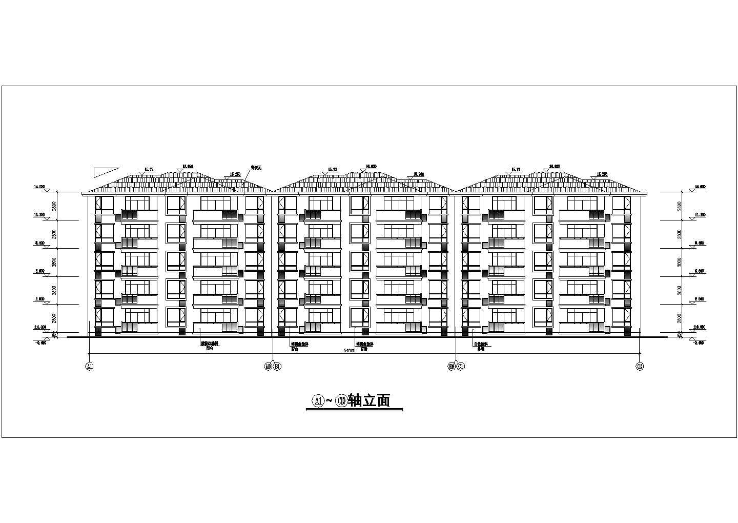 某小区3300平米五层砖混结构住宅楼建筑设计CAD图纸（1层5户）