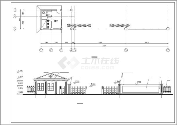 某小区大门CAD全套图纸-图二