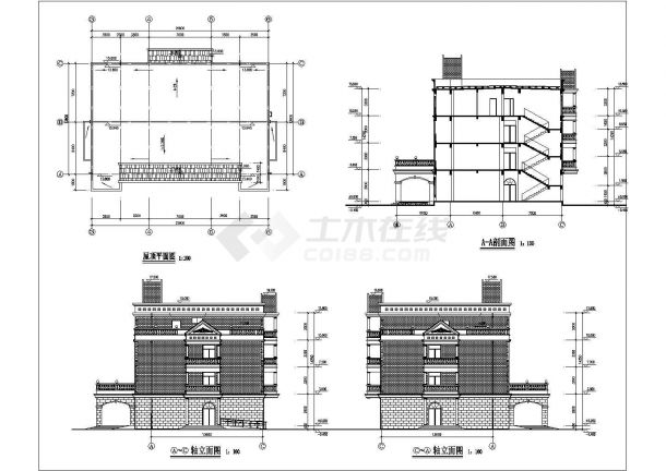 天津某市政单位2500平米四层框架结构办公楼建筑设计CAD图纸-图二