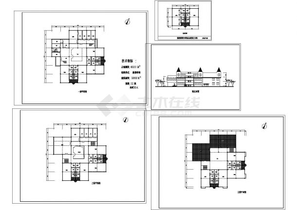 杭州3层3900平米幼儿园教学楼建筑设计施工cad图纸，共五张-图一