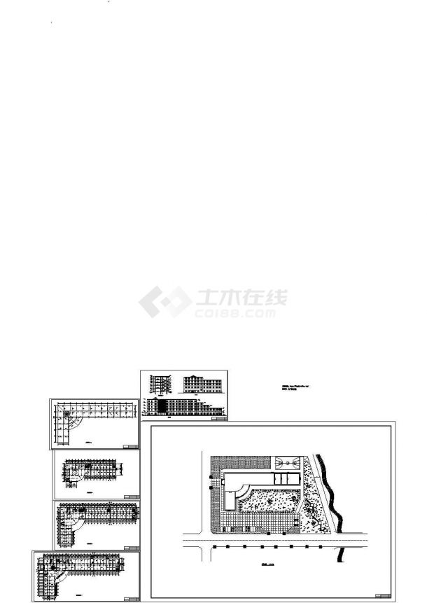3层L型300人旅馆建筑设计图（CAD，6张图纸）-图一