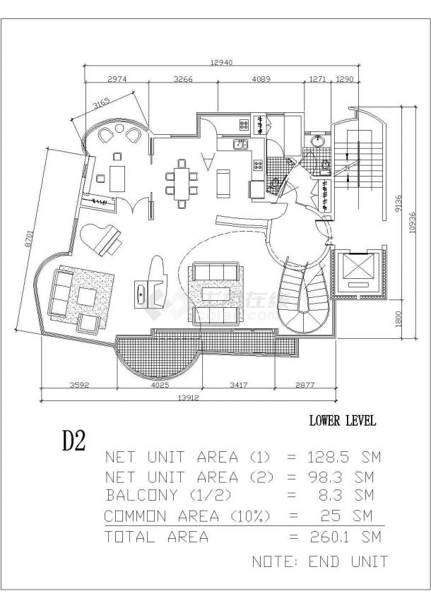 某国外别墅规划设计cad建筑方案图（全英文标注，含户型经济指标）-图二