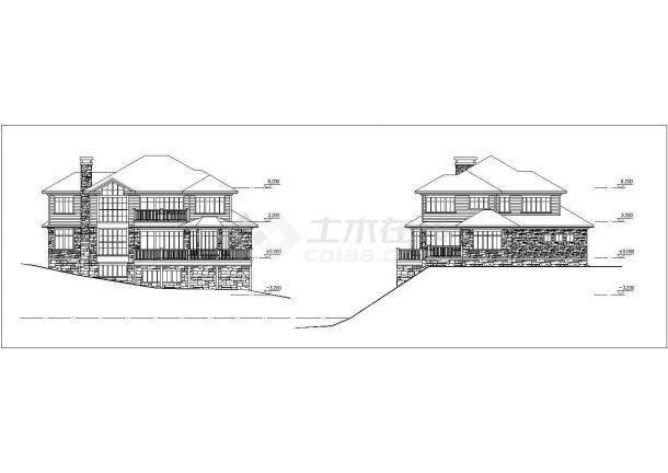 418平米三层混合结构独栋别墅建筑CAD设计图纸（含总平面图和地下层）-图二