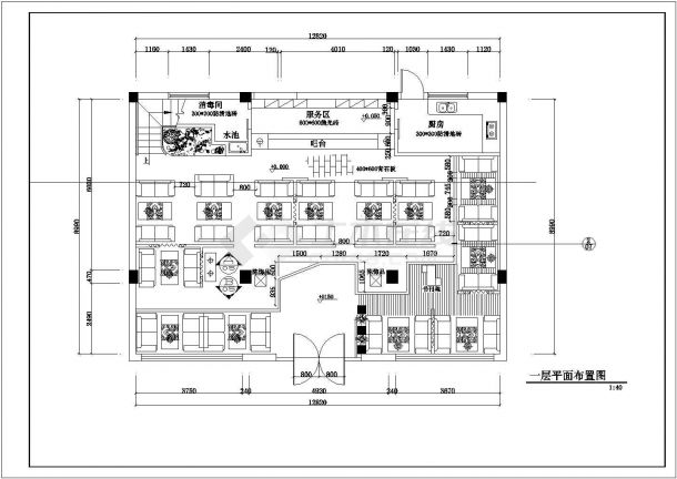 阅时光二楼咖啡厅整体装修设计施工CAD图纸-图二