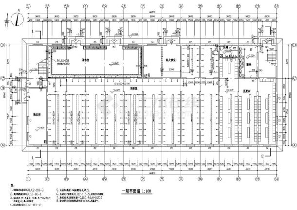 某校二层浴室建筑设计cad施工图-图二