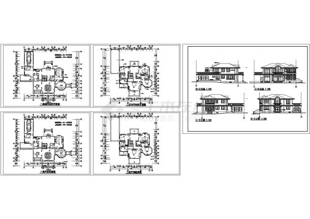 浙江某多层框架结构别墅建筑设计cad全套方案图纸（标注详细）-图一