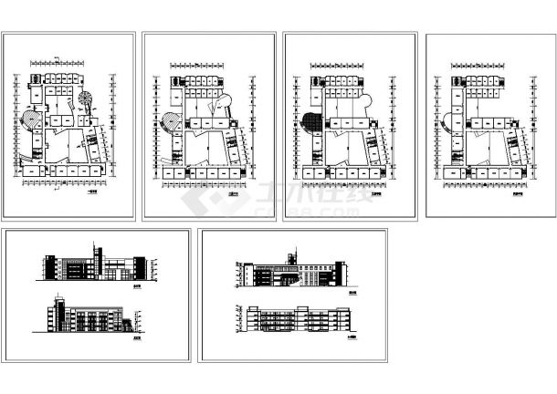 某地高中学校宿舍楼全套建筑设计方案cad图纸（含各层平面图，立面图）-图一