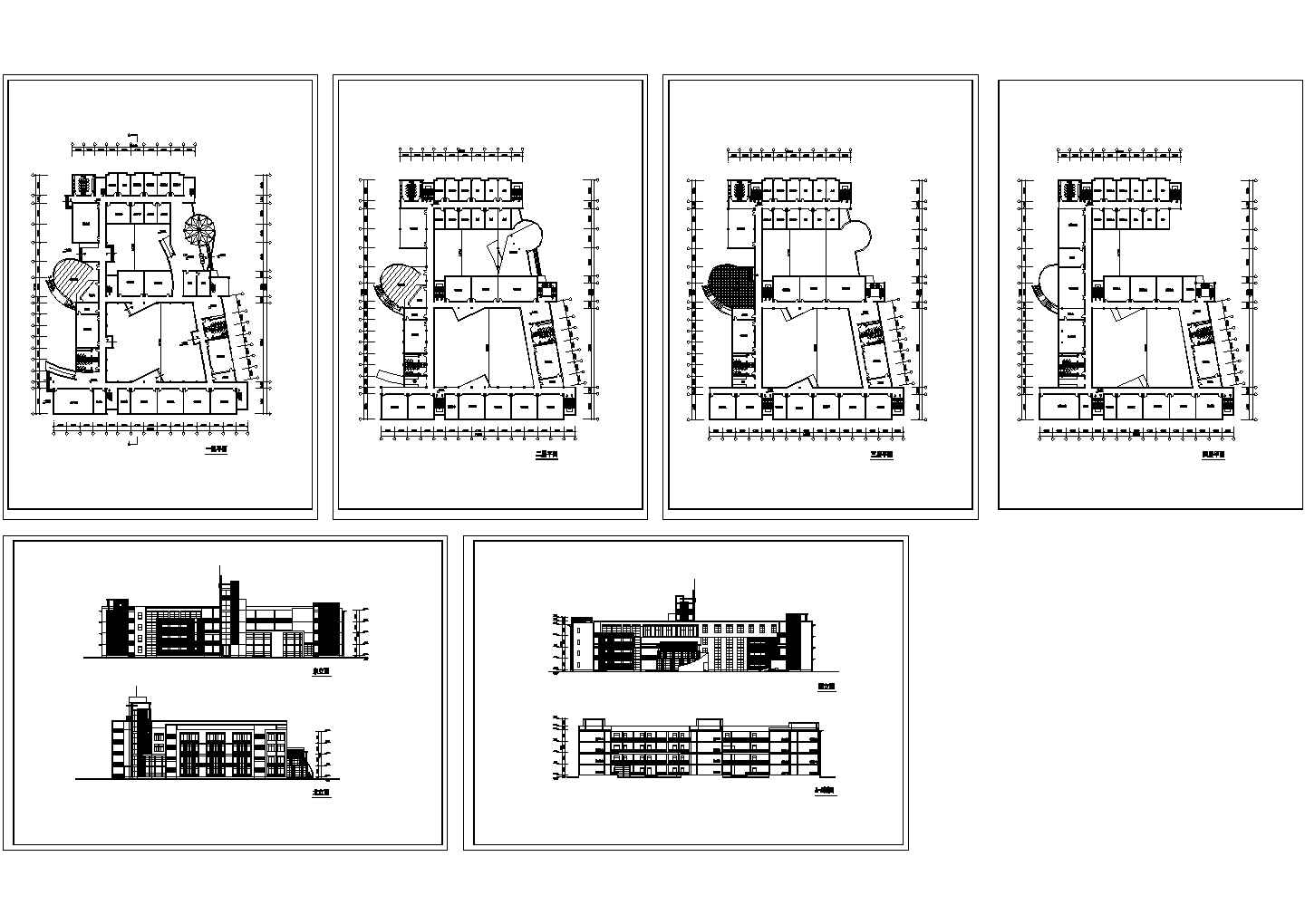 某地高中学校宿舍楼全套建筑设计方案cad图纸（含各层平面图，立面图）