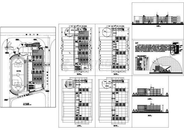 小学多层教学楼全套建筑设计cad图纸（含总平面图，各层平面图）-图一