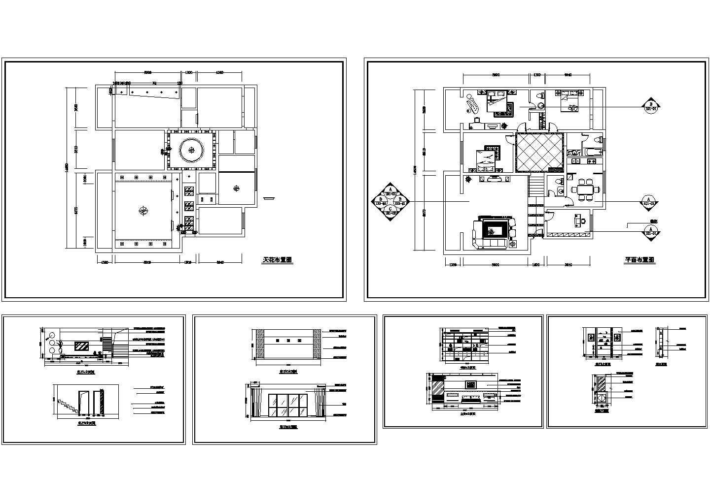 某高层住宅小三居室全套家装设计cad施工方案图(含平面布置图)