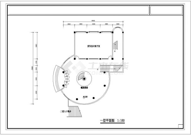 长沙市某中学3层框架结构科学活动中心建筑设计CAD图纸-图二
