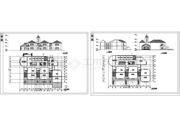 某二层幼儿园框架结构欧式风格教学楼设计cad全套建筑方案图（甲级院设计）-图一