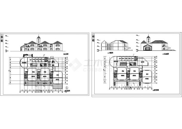 某二层幼儿园框架结构欧式风格教学楼设计cad全套建筑方案图（甲级院设计）-图二