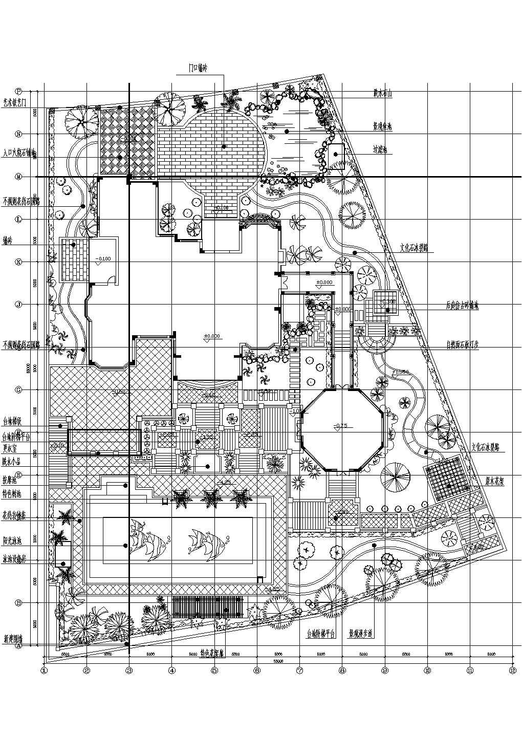 某小区豪华别墅花园施工设计CAD全套图纸