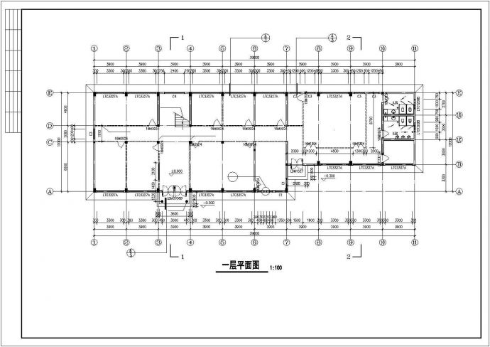 某广告公司占地420平米2层框架结构办公楼建筑设计CAD图纸_图1