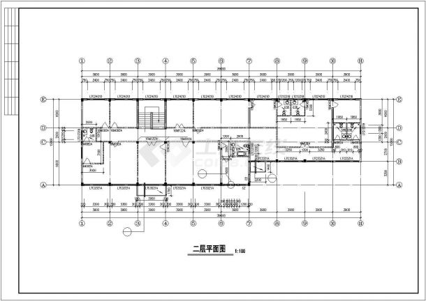 某广告公司占地420平米2层框架结构办公楼建筑设计CAD图纸-图二