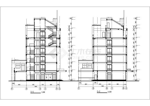 扬州市某市政单位3760平米6层框架结构办公楼建筑设计CAD图纸-图二