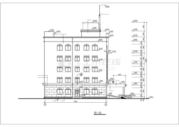 咸宁市某工厂4600平米五层框架结构办公楼建筑设计CAD图纸-图二