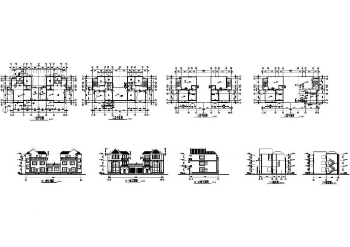 3层亭台楼阁别墅建筑结构设计施工cad图纸，共二十一张_图1