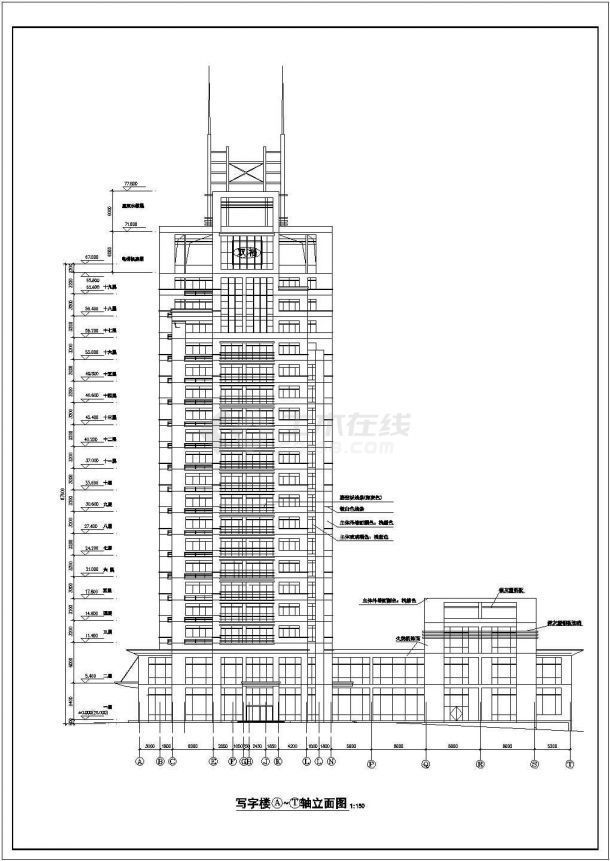天津市某科技园1.7万平米19层框剪结构商业大厦建筑设计CAD图纸-图二