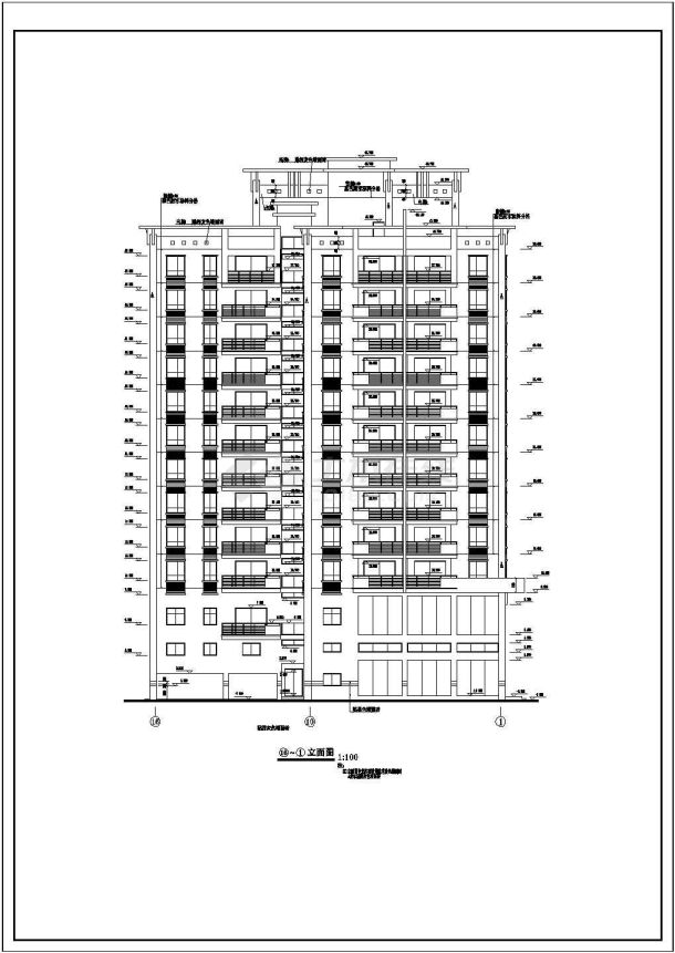 建筑面积11357.6平方米高层高档商住楼建筑CAD图-图二