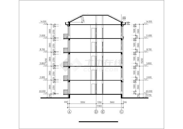 1700平米5+1层框混结构住宅楼建筑设计CAD图纸（含阁楼层）-图一