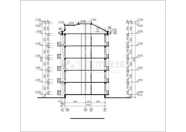 1700平米5+1层框混结构住宅楼建筑设计CAD图纸（含阁楼层）-图二