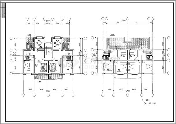 大型楼盘三房两厅两卫经典跃层户型顶部304平米建筑图-图一