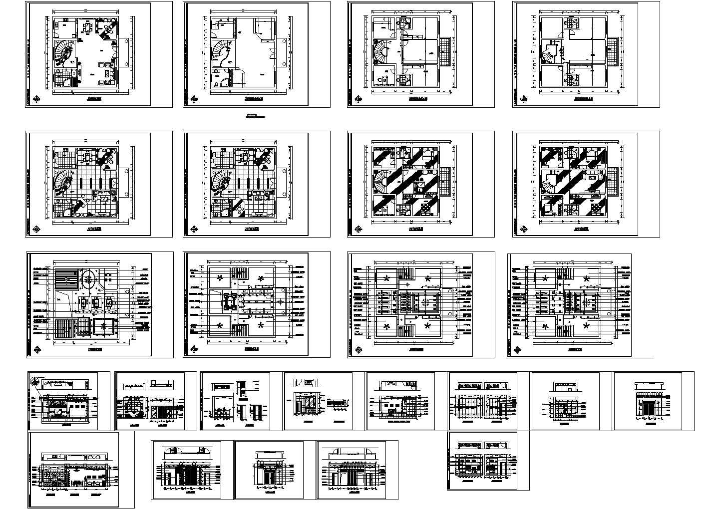 宁波某地别墅全套装修施工设计cad图（含F2主卧C、小孩房A、F3卧室3A、立面图）