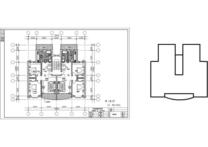 某大型楼盘一梯两户多样多层小高层88.45㎡建筑设计图纸_图1
