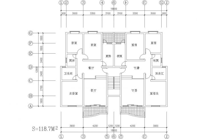 某大型楼盘F栋C型建筑经典一梯两户型小高层237平米完整图纸_图1