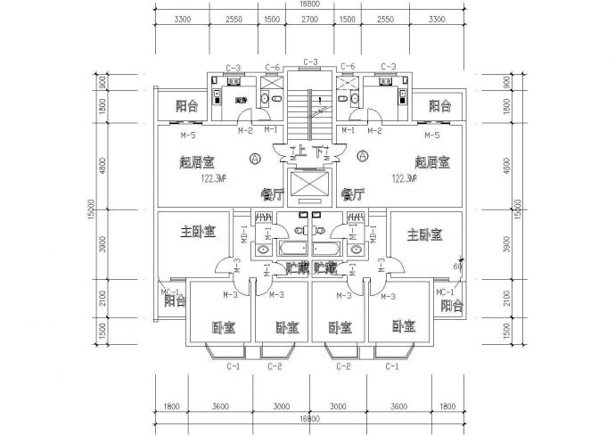 某小区内部经典一梯两户型电梯多层122.3平米建筑完整图纸_图1