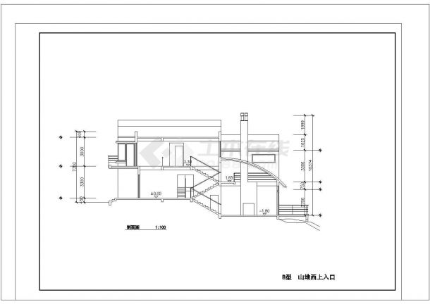 某市山地别墅B型方案CAD图纸-图二